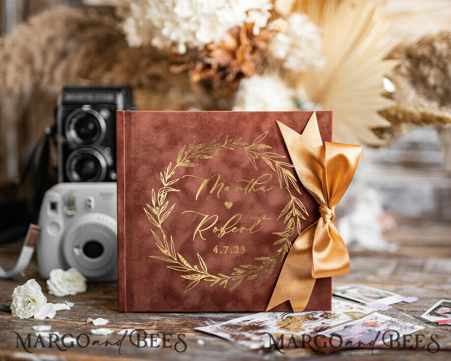 HOCHZEITS-GÄSTEBÜCHER Samtkissen Instax Gästebuch Terrakotta Instax Samt Hochzeits-Gästebuch Gold, Gebranntes Orange Sofort-Hochzeits-Gästebuch, Polaroid Samt-Gästebuch Rostig Golden Hochzeit