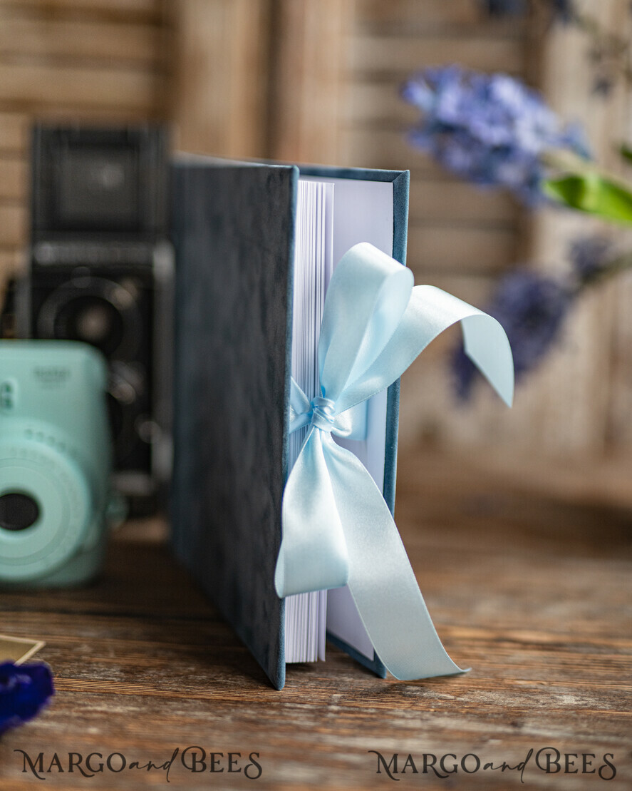 HOCHZEITS-GÄSTEBÜCHER Samtkissen Instax Gästebuch Staubblaues Boho Instax Samt Hochzeits-Gästebuch Gold, Eisblaues Sofort-Hochzeits-Gästebuch, Polaroid Samt-Gästebuch hellblau Golden Hochzeit