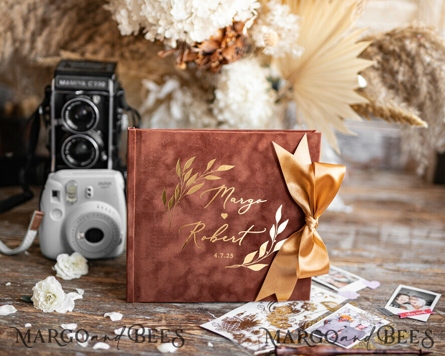 HOCHZEITS-GÄSTEBÜCHER Samtkissen Instax Gästebuch Terracotta Boho Instax Samt Hochzeits-Gästebuch Gold, Burnt Orange Sofort-Hochzeits-Gästebuch, Polaroid Samt Gästebuch Rost Golden Hochzeit