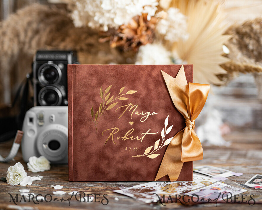 HOCHZEITS-GÄSTEBÜCHER Samtkissen Instax Gästebuch Terracotta Boho Instax Samt Hochzeits-Gästebuch Gold, Burnt Orange Sofort-Hochzeits-Gästebuch, Polaroid Samt Gästebuch Rost Golden Hochzeit