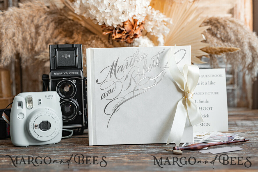 HOCHZEITS-GÄSTEBÜCHER Samtkissen Instax Gästebuch Romantisches Elfenbein Instax Hochzeits-Gästebuch Gold, großes Instant-Velours-Hochzeits-Gästebuch, Polaroid-Velours-Gästebuch Golden Hochzeit