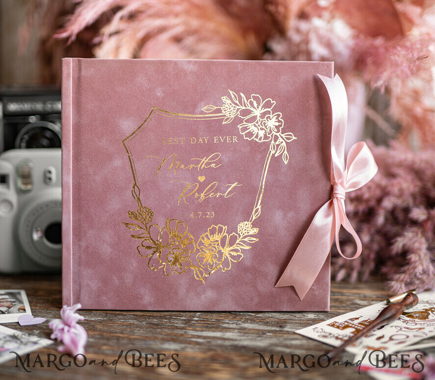 HOCHZEITS-GÄSTEBÜCHER Samtkissen Instax Gästebuch Luxuriöses Blush Pink Instax Samt Hochzeitsgäste Buch Gold, Großes Instant Hochzeitsgäste Buch, Polaroid Samt Gästebuch Pink Golden Hochzeit