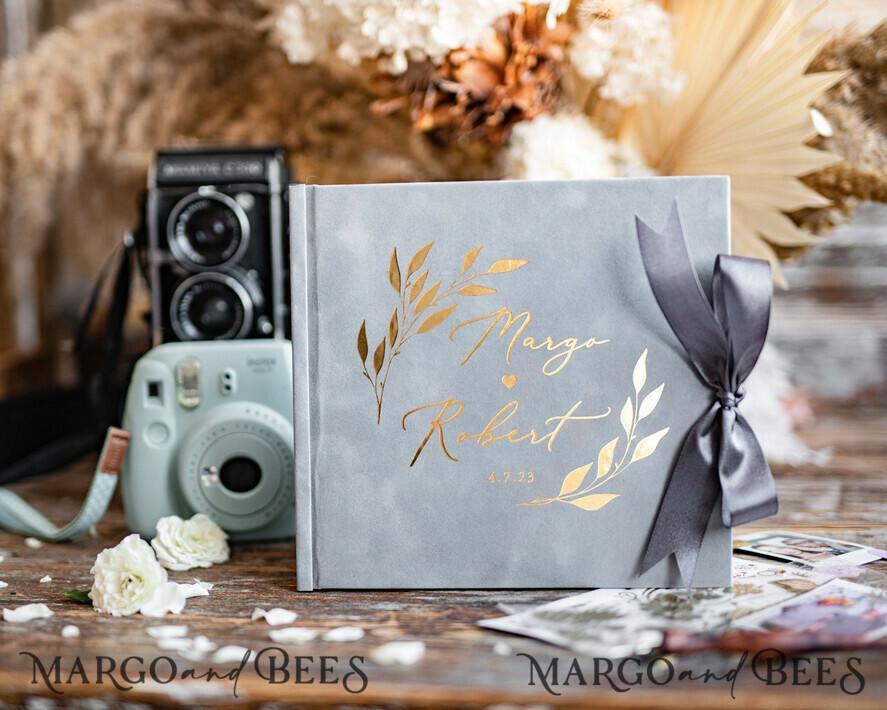 HOCHZEITS-GÄSTEBÜCHER Samtkissen Instax Gästebuch Hellgraues Boho Instax Samt Hochzeits-Gästebuch Gold, Graues Hochzeits-Gästebuch, Polaroid Samt Gästebuch Rost Golden Hochzeit