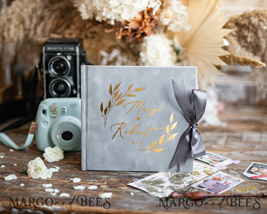 HOCHZEITS-GÄSTEBÜCHER Samtkissen Instax Gästebuch Hellgraues Boho Instax Samt Hochzeits-Gästebuch Gold, Graues Hochzeits-Gästebuch, Polaroid Samt Gästebuch Rost Golden Hochzeit