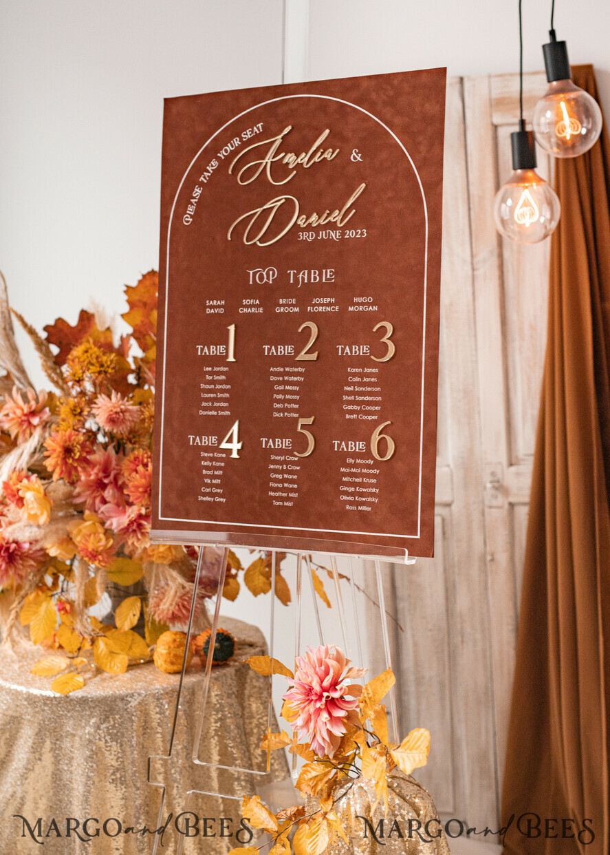 TISCHPLÄNE UND WILLKOMMENSCHILDER FÜR HOCHZEITEN Plexi Gold / Samt Herbsthochzeit Willkommensschild, luxuriöses Samtrosthochzeit Willkommensschild, goldene Hochzeitsdekoration, personalisiertes Rosthochzeitsschild, Hochzeitsempfangset, Herbst Willkommenshochzeitsboard