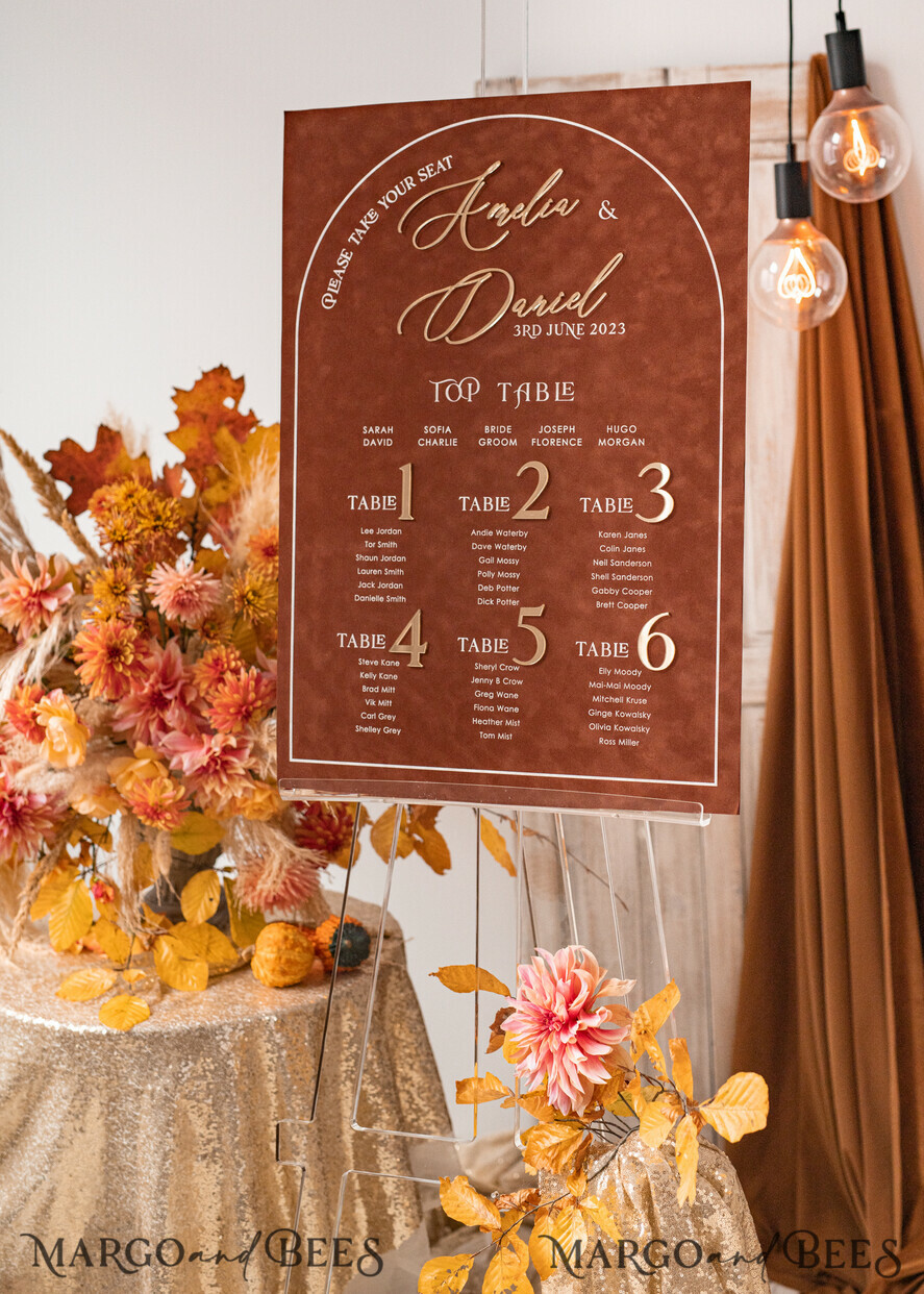 TISCHPLÄNE UND WILLKOMMENSCHILDER FÜR HOCHZEITEN Plexi Gold / Samt Herbsthochzeit Willkommensschild, luxuriöses Samtrosthochzeit Willkommensschild, goldene Hochzeitsdekoration, personalisiertes Rosthochzeitsschild, Hochzeitsempfangset, Herbst Willkommenshochzeitsboard