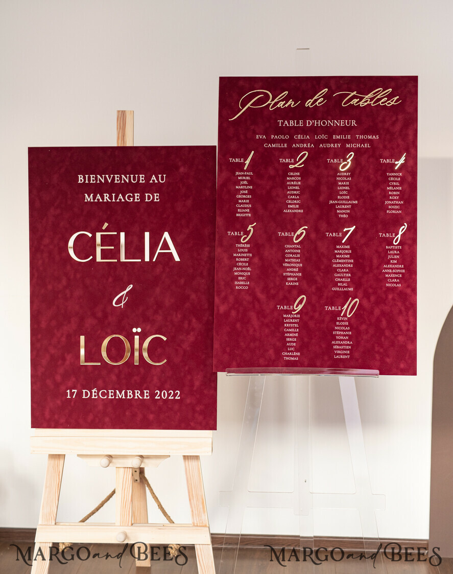 TISCHPLÄNE UND WILLKOMMENSCHILDER FÜR HOCHZEITEN Plexi Gold / Samt Burgunder Hochzeits Willkommensschild, Luxus Samt Weinrot Hochzeits Willkommensschild, Goldene Hochzeitsdekoration, Personalisierte Boho Hochzeitsbeschilderung, Hochzeitsempfangsset, Indisches Willkommens Hochzeitsbrett