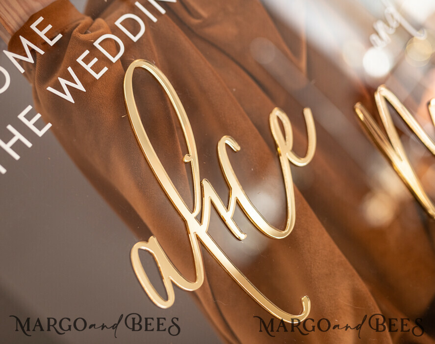 TISCHPLÄNE UND WILLKOMMENSCHILDER FÜR HOCHZEITEN Plexi Gold / Samt Luxuriöses klares und goldenes Hochzeitswillkommensschild, goldene Hochzeitsdekoration, personalisiertes Hochzeitsschild, Hochzeitsboard, Willkommenshochzeitsboard