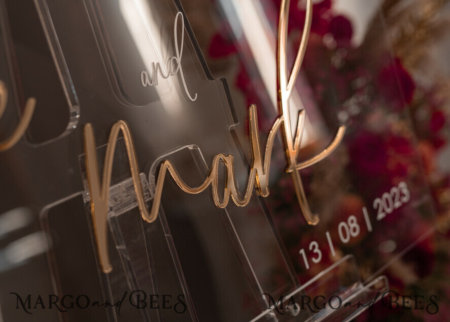 TISCHPLÄNE UND WILLKOMMENSCHILDER FÜR HOCHZEITEN Plexi Gold / Samt Luxuriöses klares und goldenes Hochzeitswillkommensschild, goldene Hochzeitsdekoration, personalisiertes Hochzeitsschild, Hochzeitsbrett, Willkommenshochzeitsbrett