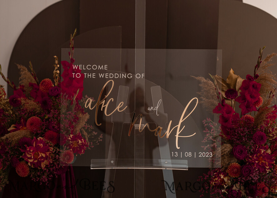 TISCHPLÄNE UND WILLKOMMENSCHILDER FÜR HOCHZEITEN Plexi Gold / Samt Luxuriöses klares und goldenes Hochzeitswillkommensschild, goldene Hochzeitsdekoration, personalisiertes Hochzeitsschild, Hochzeitsbrett, Willkommenshochzeitsbrett
