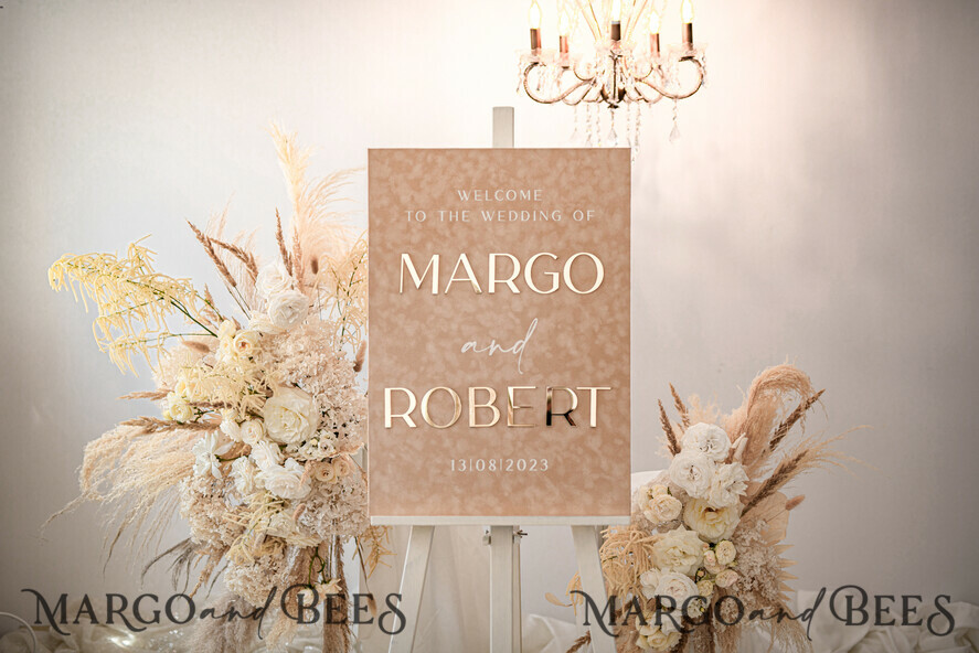 TISCHPLÄNE UND WILLKOMMENSCHILDER FÜR HOCHZEITEN Plexi Gold / Samt Luxuriöses samtbeiges Hochzeitswillkommensschild, goldene Hochzeitsdekoration, personalisiertes Hochzeitsschild, Hochzeitsgeschenk, Willkommen Hochzeitstafel BpPXSet
