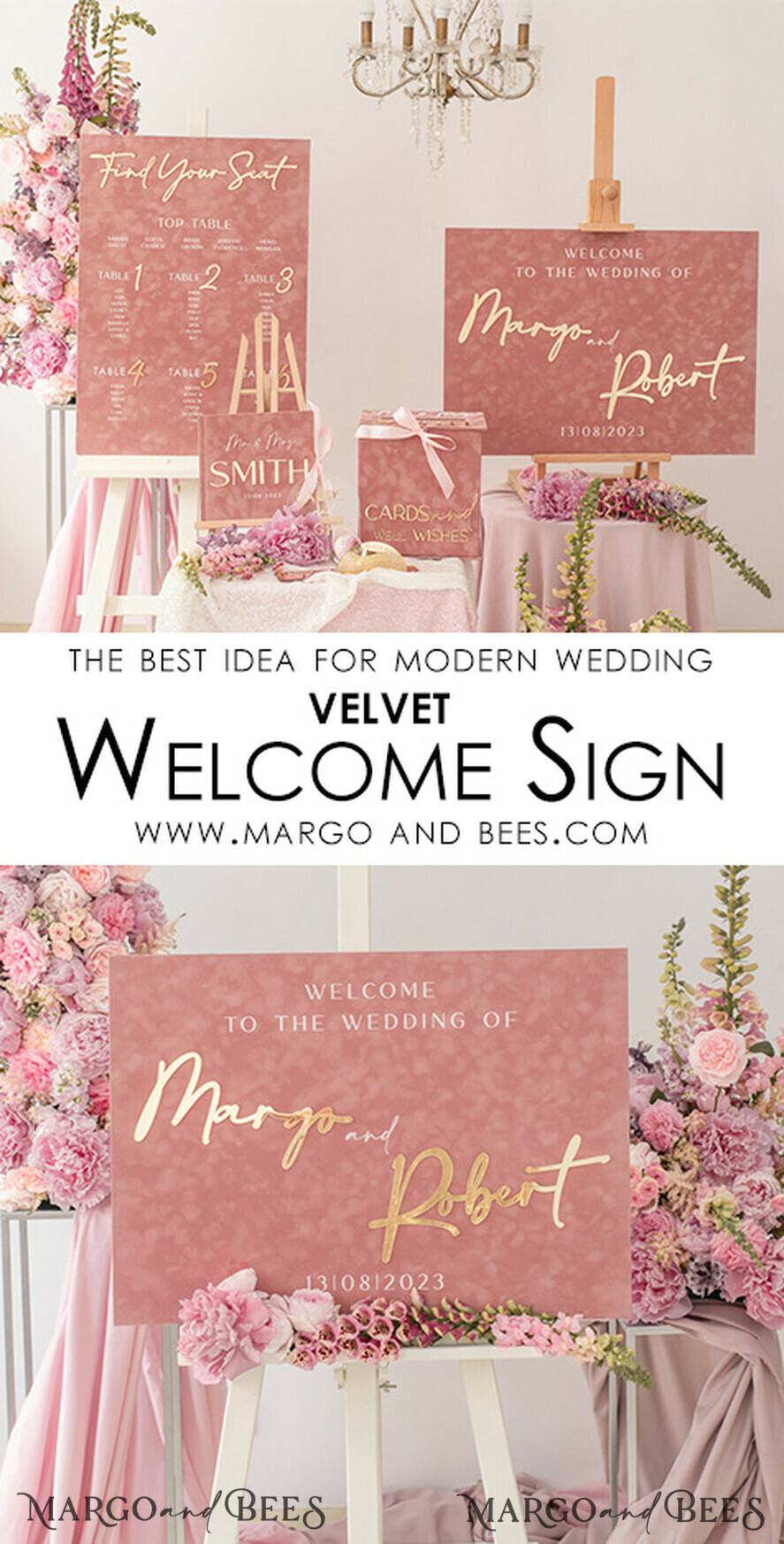 TISCHPLÄNE UND WILLKOMMENSCHILDER FÜR HOCHZEITEN Plexi Gold / Samt Luxuriöses Samt Blush-Pink Hochzeits-Willkommensschild, goldene Hochzeitsdekoration, personalisiertes Hochzeitszeichen, Hochzeitsgeschenk, Willkommens-Hochzeitsboard BpPXSet