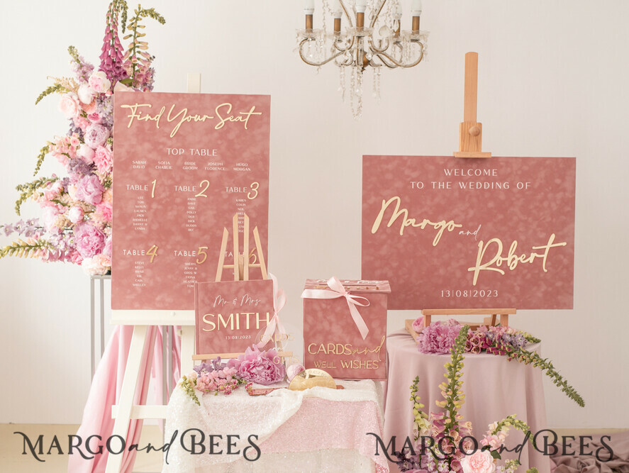 TISCHPLÄNE UND WILLKOMMENSCHILDER FÜR HOCHZEITEN Plexi Gold / Samt Luxuriöses Samt Blush-Pink Hochzeits-Willkommensschild, goldene Hochzeitsdekoration, personalisiertes Hochzeitszeichen, Hochzeitsgeschenk, Willkommens-Hochzeitsboard BpPXSet