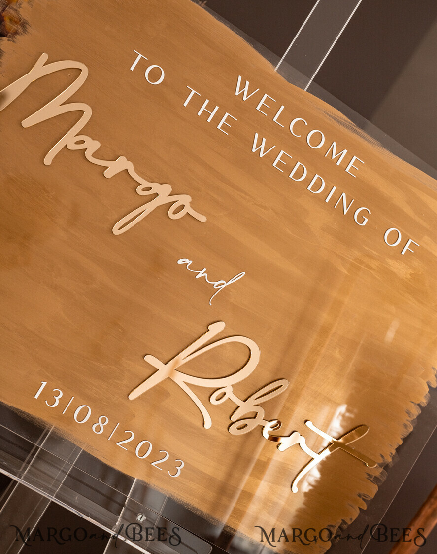 TISCHPLÄNE UND WILLKOMMENSCHILDER FÜR HOCHZEITEN Plexi Gold / Samt Luxuriöses klares und goldenes Hochzeitswillkommensschild, goldene Hochzeitsdekoration, personalisiertes Hochzeitsschild, Hochzeitsboard, Willkommenshochzeitsboard