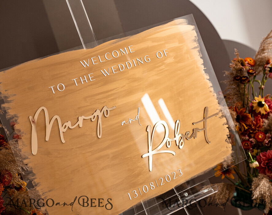 TISCHPLÄNE UND WILLKOMMENSCHILDER FÜR HOCHZEITEN Plexi Gold / Samt Luxuriöses klares und goldenes Hochzeitswillkommensschild, goldene Hochzeitsdekoration, personalisiertes Hochzeitsschild, Hochzeitsboard, Willkommenshochzeitsboard
