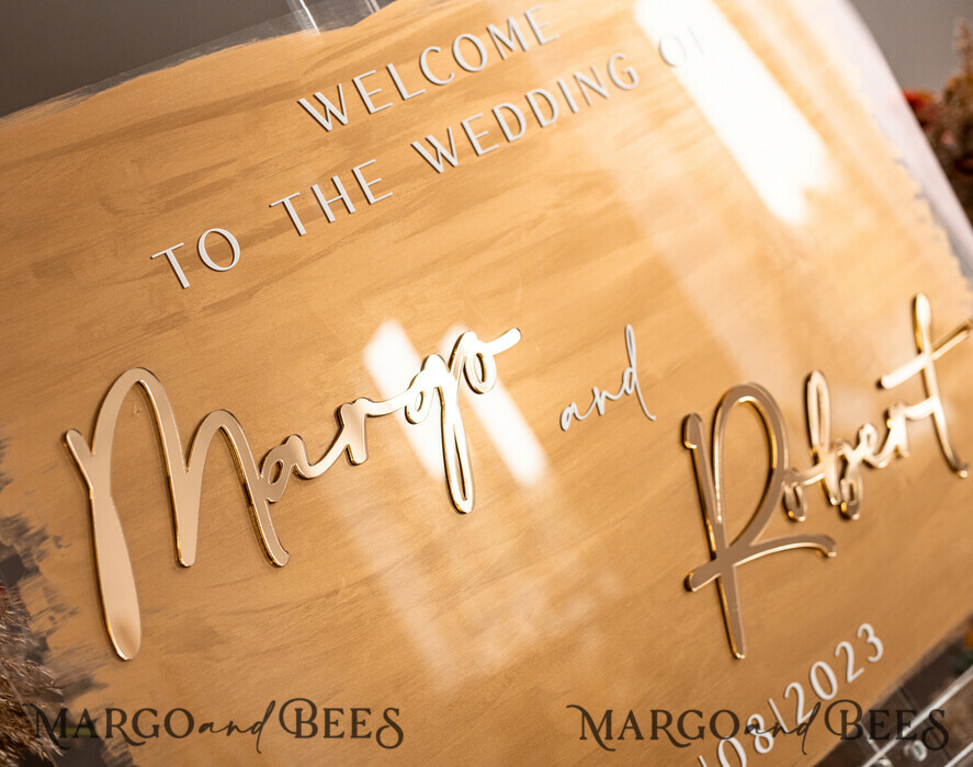 TISCHPLÄNE UND WILLKOMMENSCHILDER FÜR HOCHZEITEN Plexi Gold / Samt Luxuriöses klares und goldenes Hochzeitswillkommensschild, goldene Hochzeitsdekoration, personalisiertes Hochzeitsschild, Hochzeitsboard, Willkommenshochzeitsboard