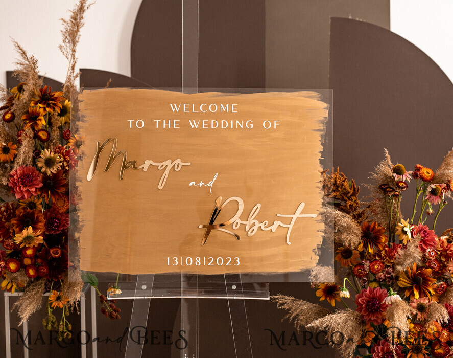 TISCHPLÄNE UND WILLKOMMENSCHILDER FÜR HOCHZEITEN Plexi Gold / Samt Luxuriöses klares und goldenes Hochzeitswillkommensschild, goldene Hochzeitsdekoration, personalisiertes Hochzeitsschild, Hochzeitsboard, Willkommenshochzeitsboard