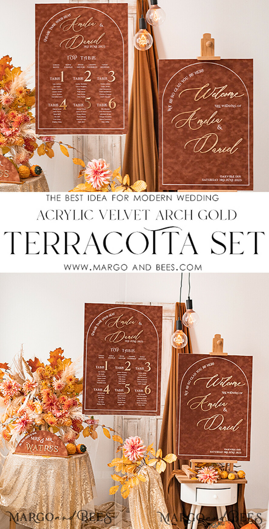 TISCHPLÄNE UND WILLKOMMENSCHILDER FÜR HOCHZEITEN Plexi Gold / Samt Herbsthochzeit Tischplan, terrakotta Samt und gold modernes Sitzdiagramm, 3D elegantes Finde deinen Platz - Sitzplan, luxuriöser Hochzeitstischplan, Hochzeitsdekoration mit goldenen Buchstaben - Goldene Empfangsbeschilderung - Individuelles Zeremonieschild