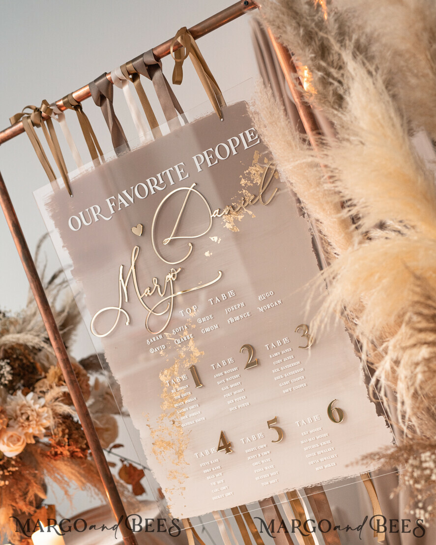 TISCHPLÄNE UND WILLKOMMENSCHILDER FÜR HOCHZEITEN Plexi Gold / Samt Elegantes klares Hochzeitsset Acryl Finde deinen Platz, personalisierter Hochzeits-Ombre Beige Tischplan, klares transparentes Tan und Gold modernes klares transparentes Sitzdiagramm, 3D elegantes Finde deinen Platz - Sitzplan, goldener Luxus Hochzeits Tischplan, Hochzeitsdekoration mit goldenen Buchstaben - Goldenes Empfangsschild - Individuelles Tan Zeremonieschild.