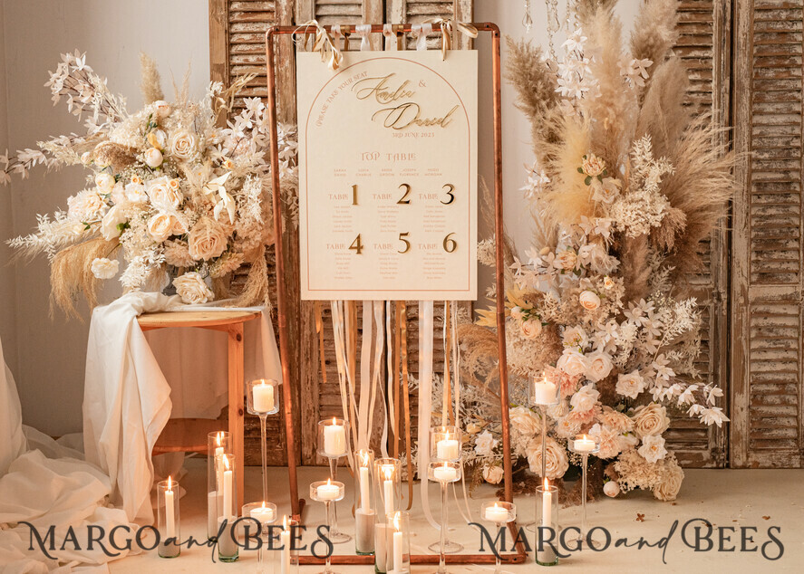 TISCHPLÄNE UND WILLKOMMENSCHILDER FÜR HOCHZEITEN Plexi Gold / Samt Elfenbeinvelours & Gold Modernes Velours Sitzplan, Bogen Elegant Finde Deinen Sitzplan, Eleganter Hochzeittischplan, Hochzeitsdekoration mit goldenen Buchstaben, Empfangsbeschilderung, Individuelles Zeremonieschild