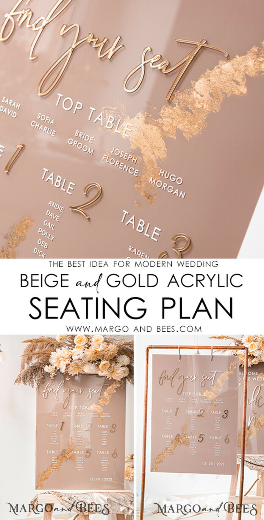 TISCHPLÄNE UND WILLKOMMENSCHILDER FÜR HOCHZEITEN Plexi Gold / Samt Elegantes klares Hochzeitsset Acryl Finde deinen Platz, personalisierter Hochzeitsbeige Tischplan, akrylklar tan transparent und golden modernes klares transparentes Sitzschema, 3D elegantes Finde deinen Platz - Sitzplan, goldener Luxus Hochzeits Tischplan, Hochzeitsdekoration mit goldenen Buchstaben - Goldene Empfangsbeschilderung - Individuelles Tan Zeremonieschild.