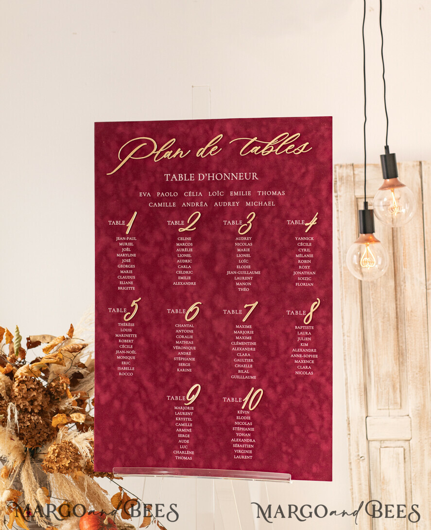 TISCHPLÄNE UND WILLKOMMENSCHILDER FÜR HOCHZEITEN Plexi Gold / Samt Burgunder Hochzeitstischplan, Kastanienbraunes Samt- und Goldmodernes Sitzdiagramm, 3D Elegantes Finde Deinen Platz Sitzplan, Luxuriöser Hochzeitstischplan, Hochzeitsdekoration mit goldenen Buchstaben Marsala Goldene Empfangsbeschilderung Rotes individuelles Zeremonieschild.