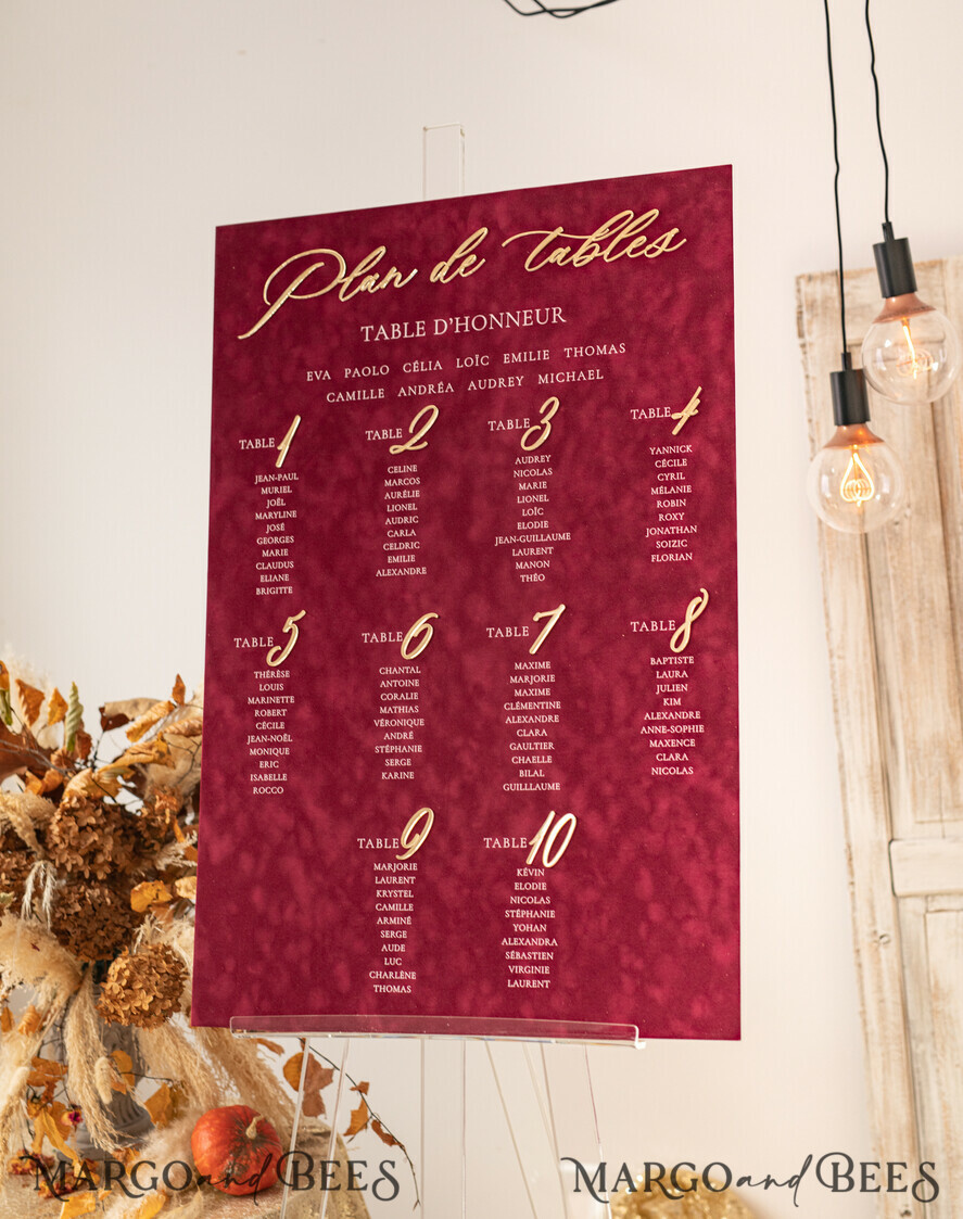 TISCHPLÄNE UND WILLKOMMENSCHILDER FÜR HOCHZEITEN Plexi Gold / Samt Burgunder Hochzeitstischplan, Kastanienbraunes Samt- und Goldmodernes Sitzdiagramm, 3D Elegantes Finde Deinen Platz Sitzplan, Luxuriöser Hochzeitstischplan, Hochzeitsdekoration mit goldenen Buchstaben Marsala Goldene Empfangsbeschilderung Rotes individuelles Zeremonieschild.