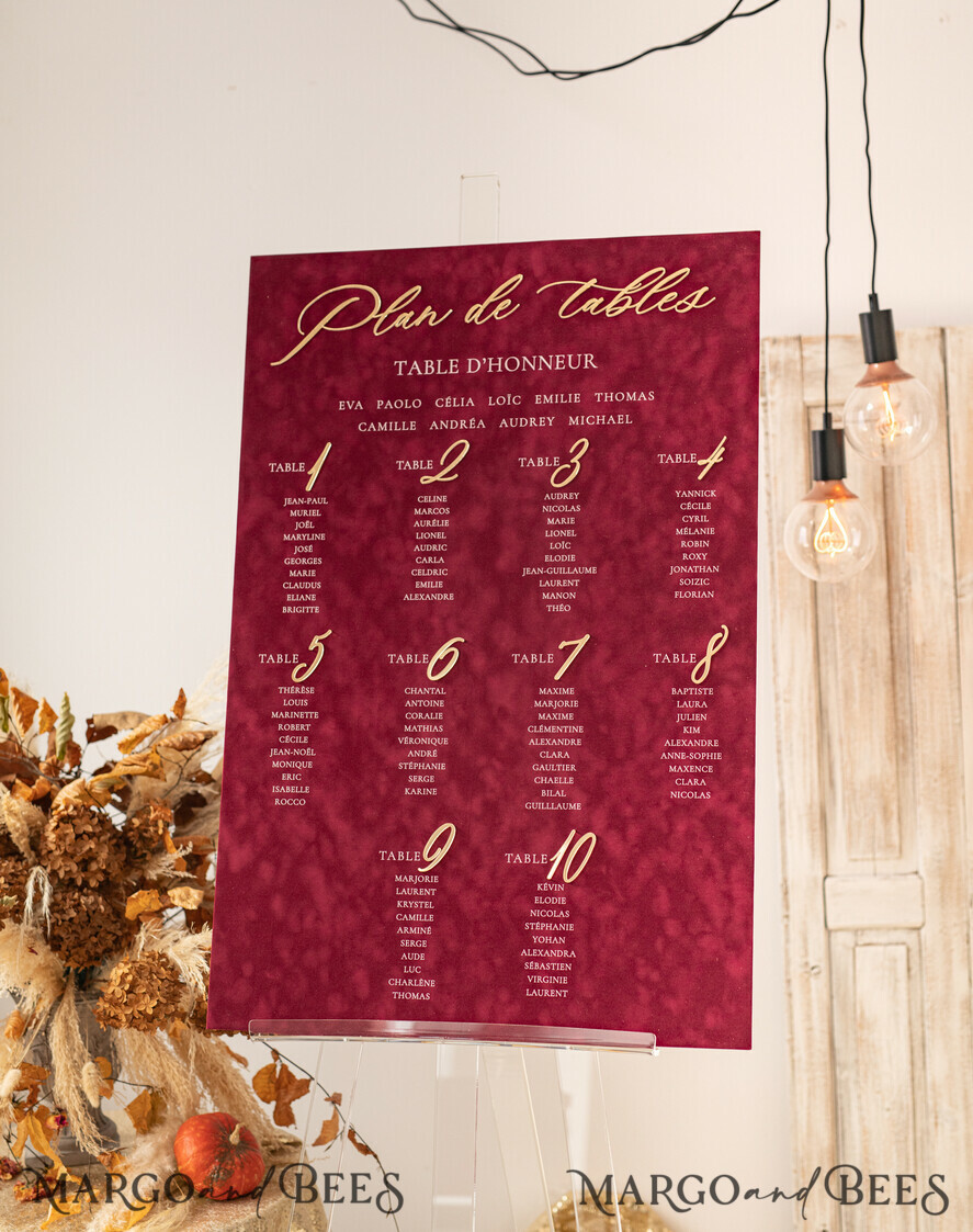 TISCHPLÄNE UND WILLKOMMENSCHILDER FÜR HOCHZEITEN Plexi Gold / Samt Burgunder Hochzeitstischplan, Kastanienbraunes Samt- und Goldmodernes Sitzdiagramm, 3D Elegantes Finde Deinen Platz Sitzplan, Luxuriöser Hochzeitstischplan, Hochzeitsdekoration mit goldenen Buchstaben Marsala Goldene Empfangsbeschilderung Rotes individuelles Zeremonieschild.