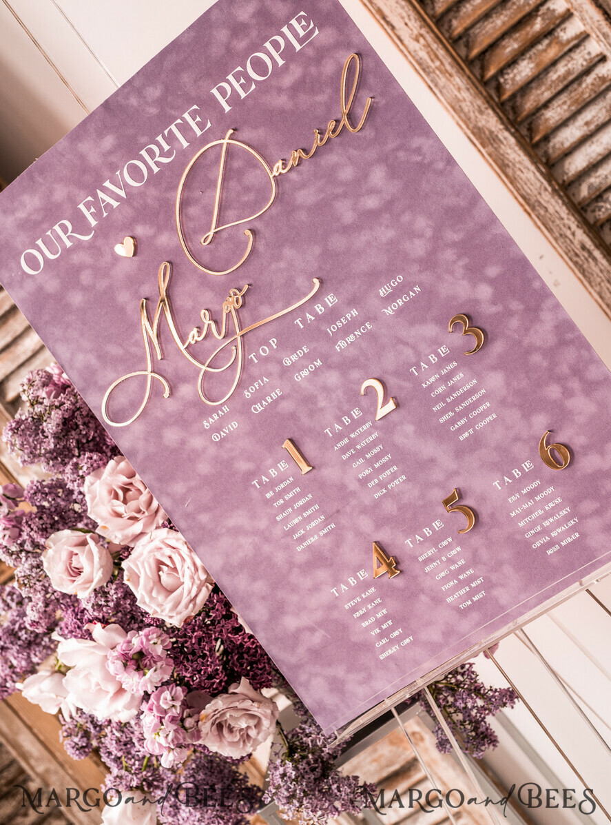 TISCHPLÄNE UND WILLKOMMENSCHILDER FÜR HOCHZEITEN Plexi Gold / Samt Mauve Samt & Gold Modernes Samt Sitzplan, Lila 3D Elegantes Finde deinen Platz, Staubige Rose Sitzplan, Flieder Luxus Hochzeits Tischplan, Hochzeitsdekoration mit goldenen Buchstaben