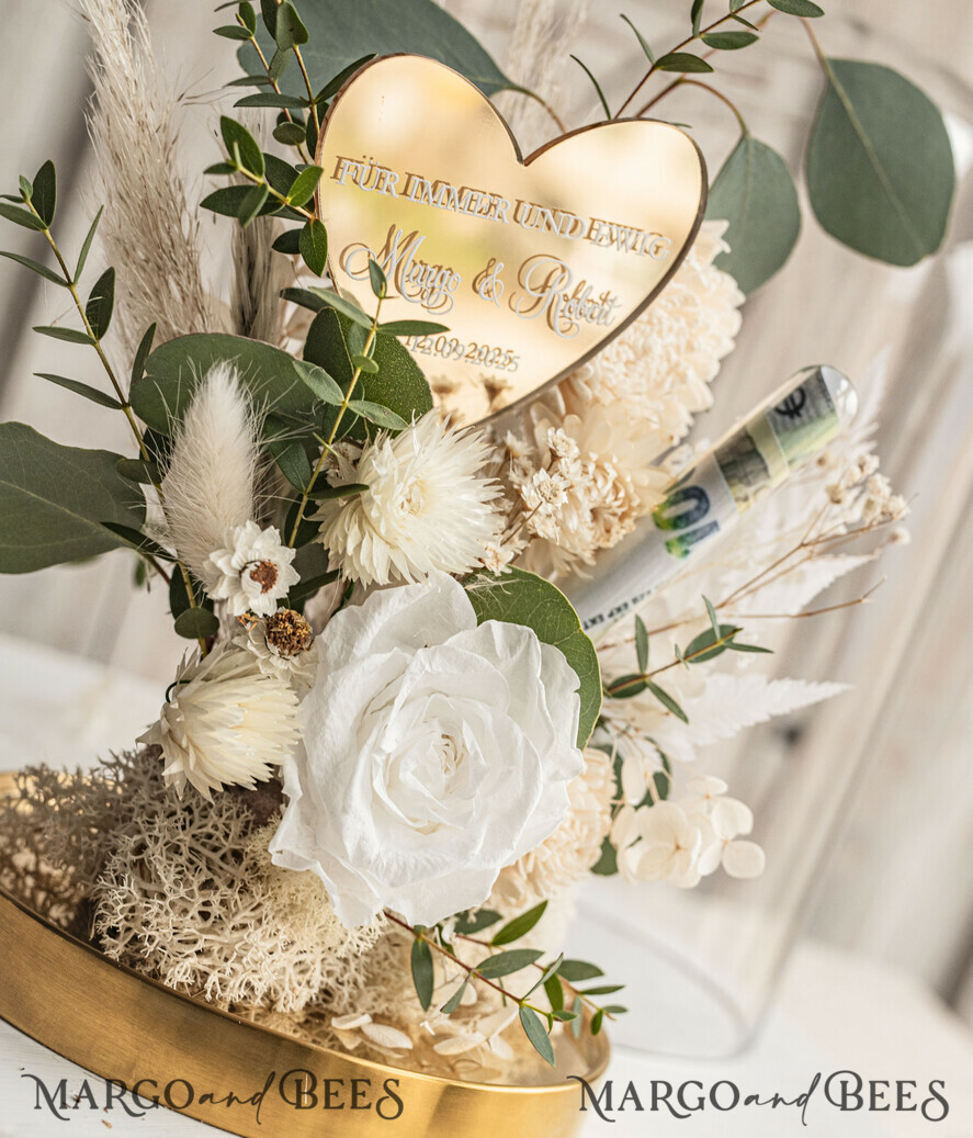 FRISCH VERHEIRATETES PAAR GESCHENKE Geldgeschenk zur Hochzeit Geschenkschachtel für Geld Geldgeschenk zur Hochzeit mit Strauß aus Trockenblumen personalisiert