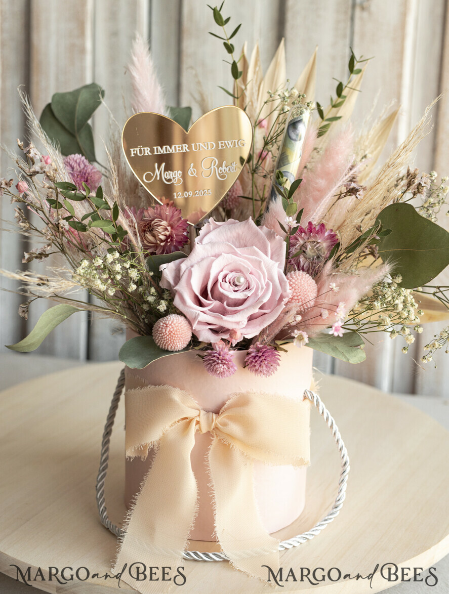 FRISCH VERHEIRATETES PAAR GESCHENKE Geldgeschenk zur Hochzeit Geschenkschachtel für Geld Geldgeschenk zur Hochzeit mit Strauß aus Trockenblumen personalisiert