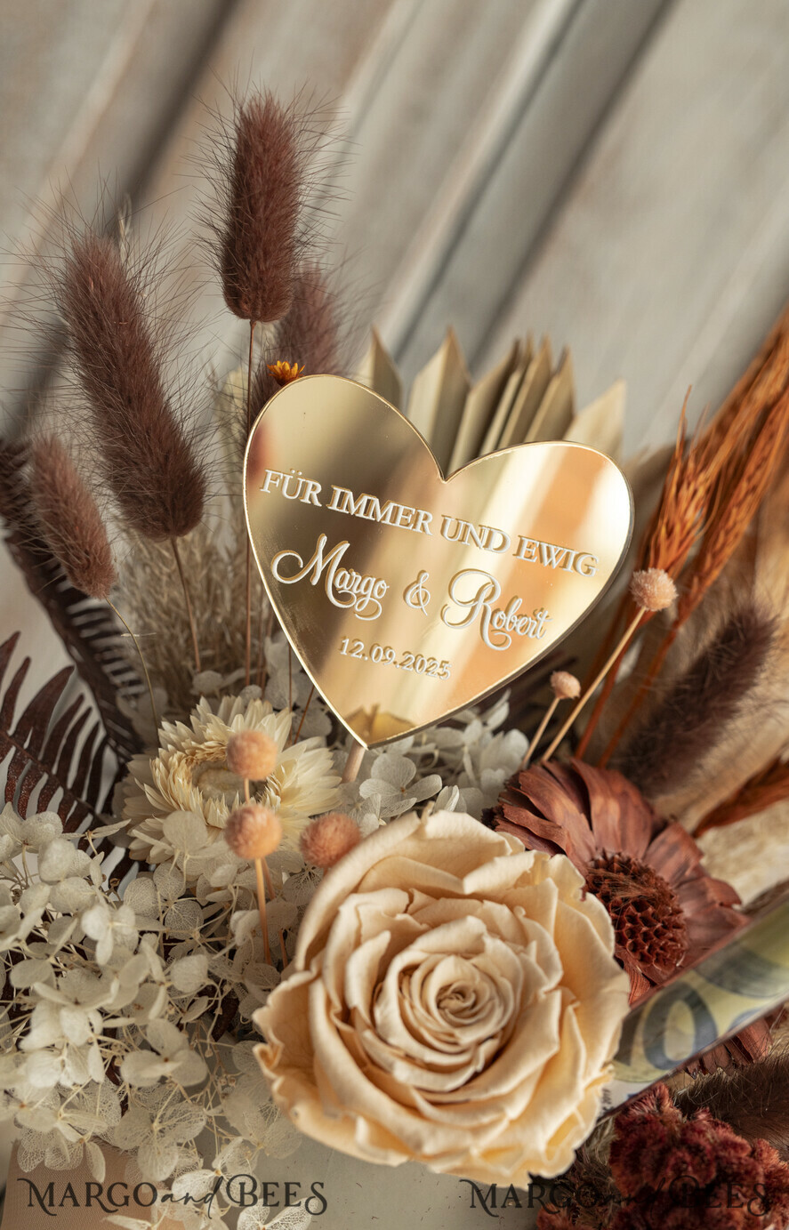 FRISCH VERHEIRATETES PAAR GESCHENKE Geldgeschenk zur Hochzeit Geschenkschachtel für Geld Geldgeschenk zur Hochzeit mit Strauß aus Trockenblumen personalisiert