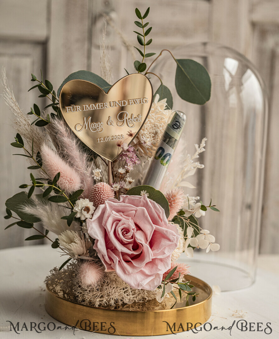 FRISCH VERHEIRATETES PAAR GESCHENKE Geldgeschenk zur Hochzeit Geschenkschachtel für Geld Geldgeschenk zur Hochzeit mit Strauß aus Trockenblumen personalisiert