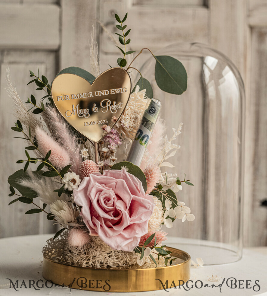 FRISCH VERHEIRATETES PAAR GESCHENKE Geldgeschenk zur Hochzeit Geschenkschachtel für Geld Geldgeschenk zur Hochzeit mit Strauß aus Trockenblumen personalisiert