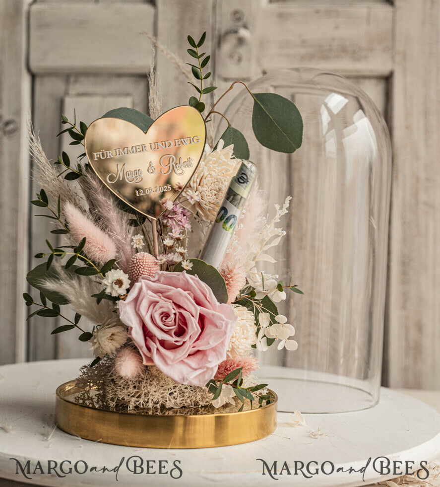 FRISCH VERHEIRATETES PAAR GESCHENKE Geldgeschenk zur Hochzeit Geschenkschachtel für Geld Geldgeschenk zur Hochzeit mit Strauß aus Trockenblumen personalisiert