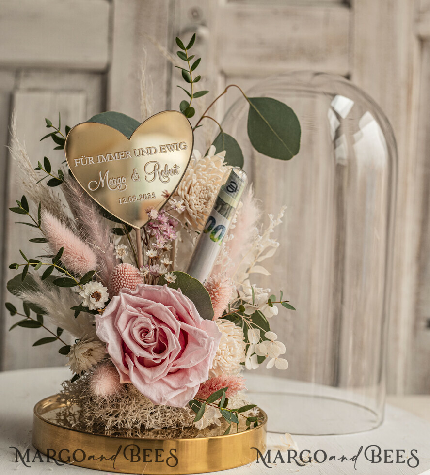 FRISCH VERHEIRATETES PAAR GESCHENKE Geldgeschenk zur Hochzeit Geschenkschachtel für Geld Geldgeschenk zur Hochzeit mit Strauß aus Trockenblumen personalisiert