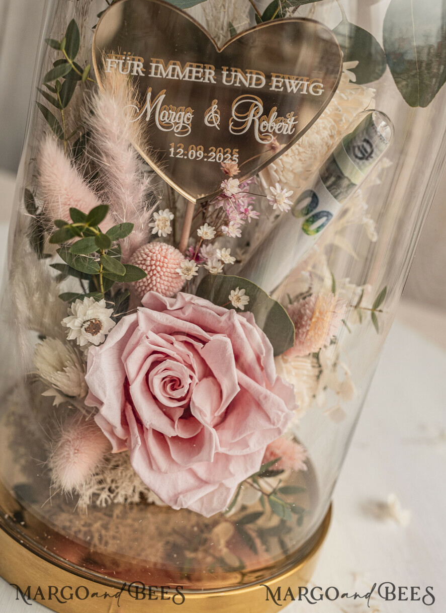 FRISCH VERHEIRATETES PAAR GESCHENKE Geldgeschenk zur Hochzeit Geschenkschachtel für Geld Geldgeschenk zur Hochzeit mit Strauß aus Trockenblumen personalisiert