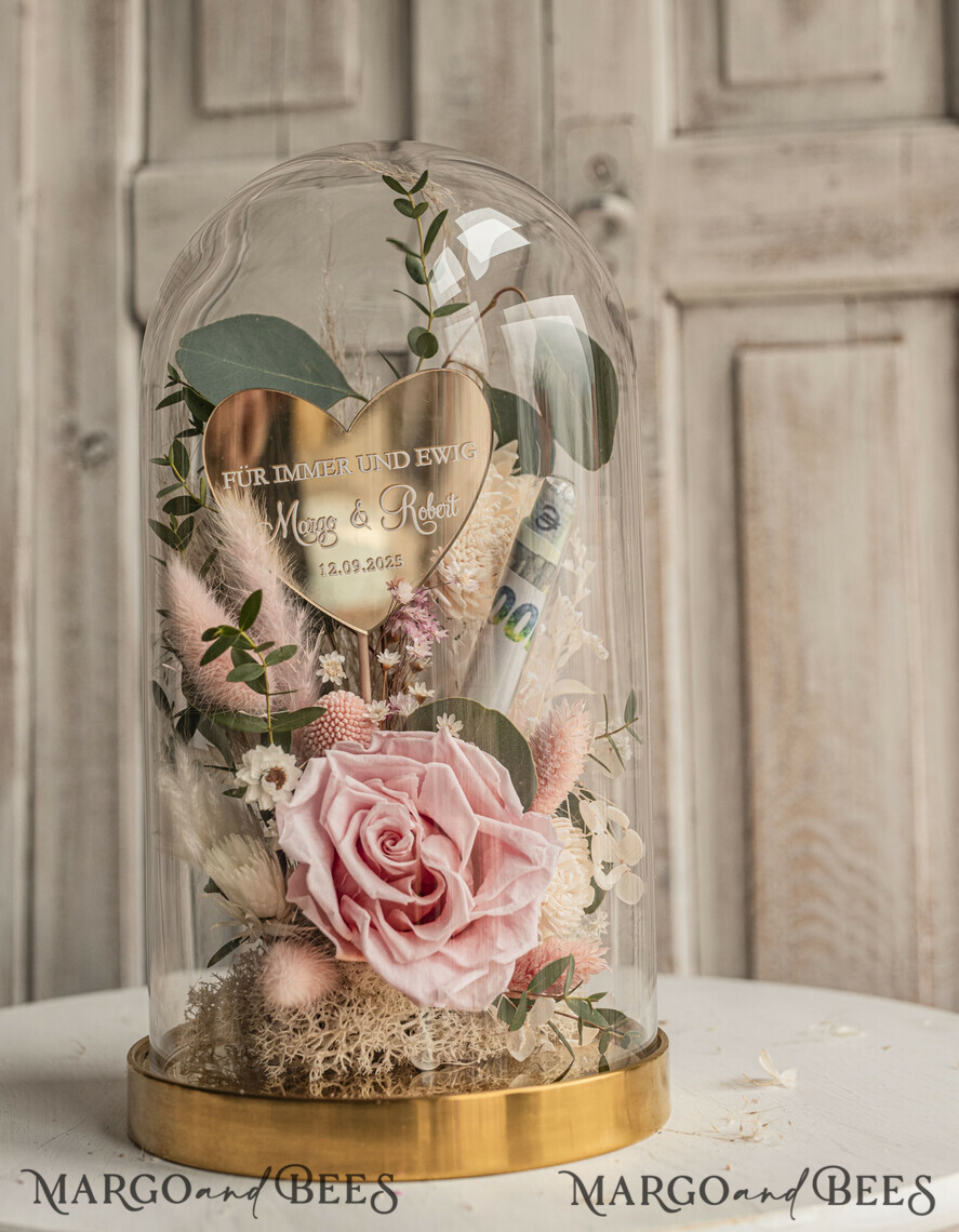 FRISCH VERHEIRATETES PAAR GESCHENKE Geldgeschenk zur Hochzeit Geschenkschachtel für Geld Geldgeschenk zur Hochzeit mit Strauß aus Trockenblumen personalisiert