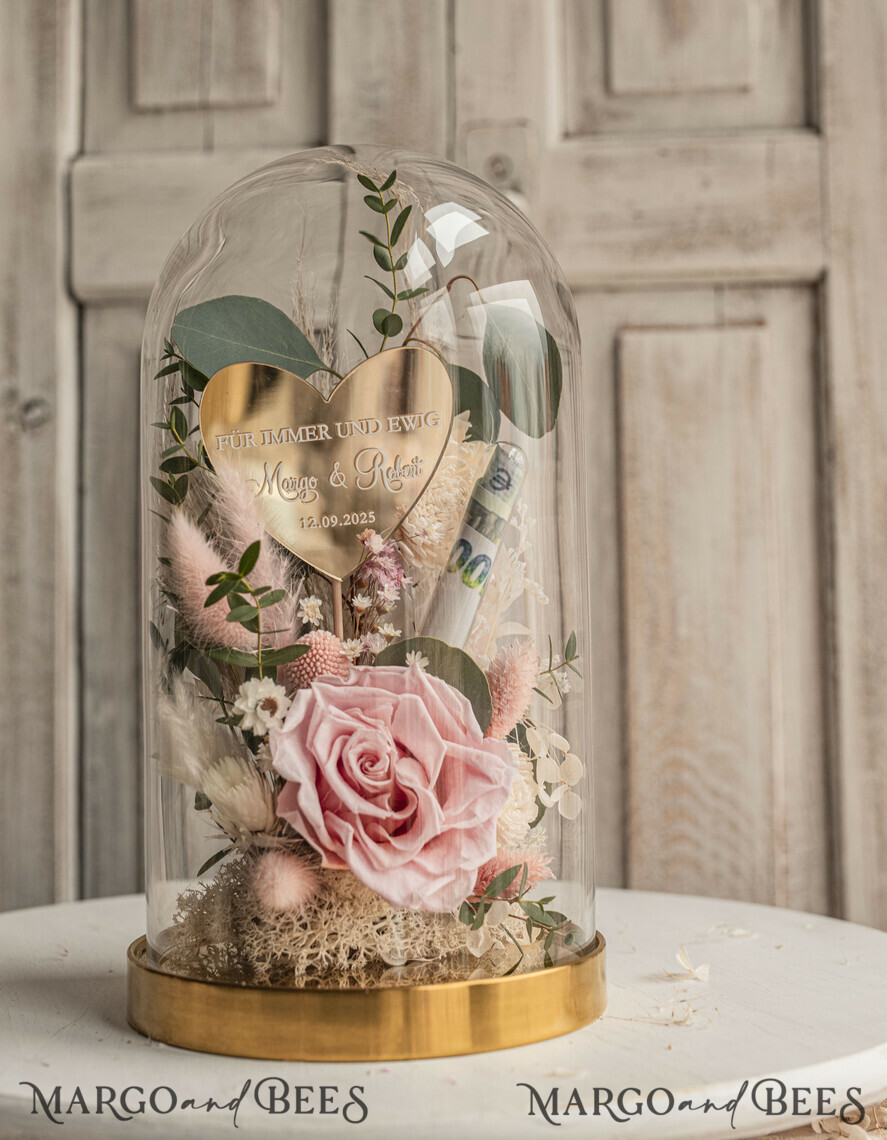 FRISCH VERHEIRATETES PAAR GESCHENKE Geldgeschenk zur Hochzeit Geschenkschachtel für Geld Geldgeschenk zur Hochzeit mit Strauß aus Trockenblumen personalisiert