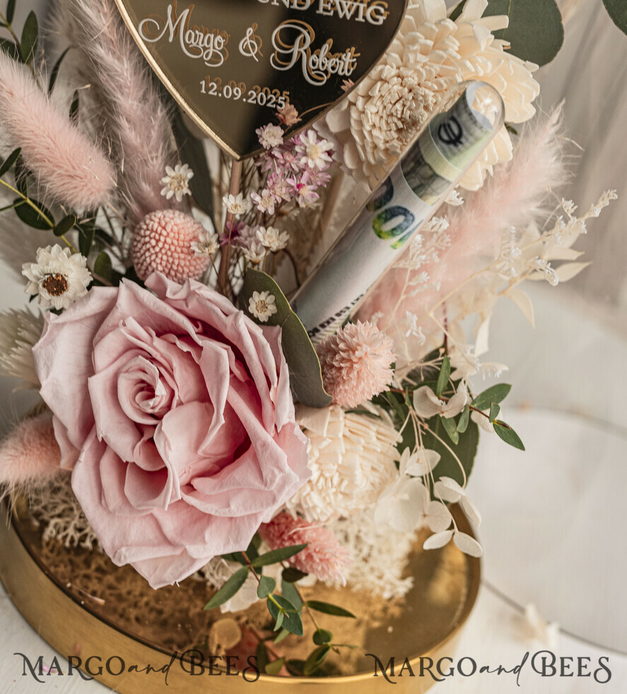 FRISCH VERHEIRATETES PAAR GESCHENKE Geldgeschenk zur Hochzeit Geschenkschachtel für Geld Geldgeschenk zur Hochzeit mit Strauß aus Trockenblumen personalisiert