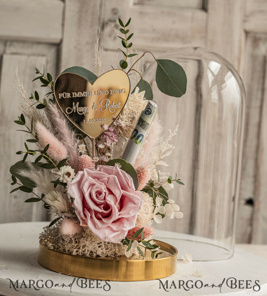 FRISCH VERHEIRATETES PAAR GESCHENKE Geldgeschenk zur Hochzeit Geschenkschachtel für Geld Geldgeschenk zur Hochzeit mit Strauß aus Trockenblumen personalisiert