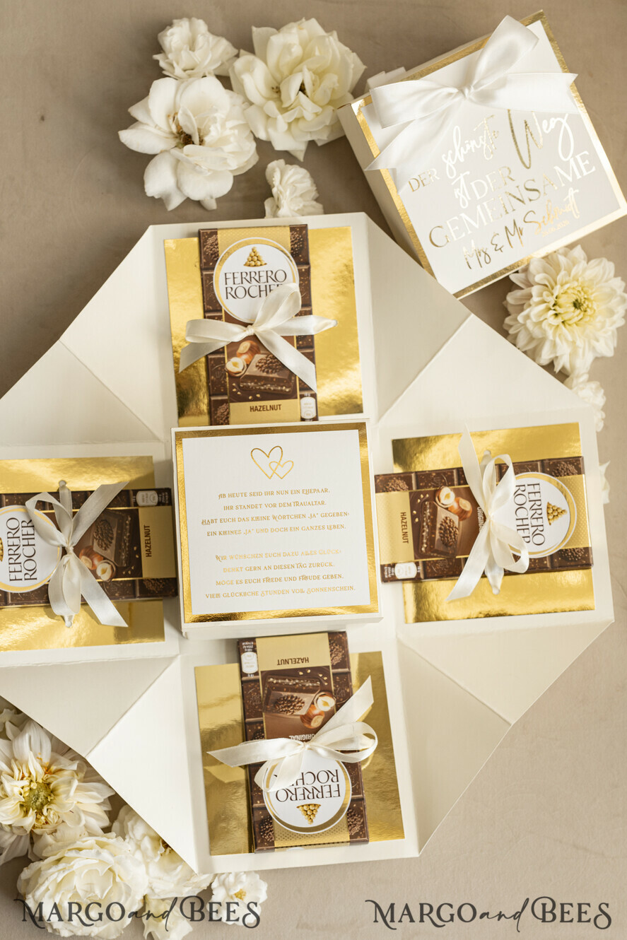 FRISCH VERHEIRATETES PAAR GESCHENKE Geldgeschenk zur Hochzeit Personalisierte Hochzeits-Geschenkbox mit Geldtasche und goldenen Weingläsern