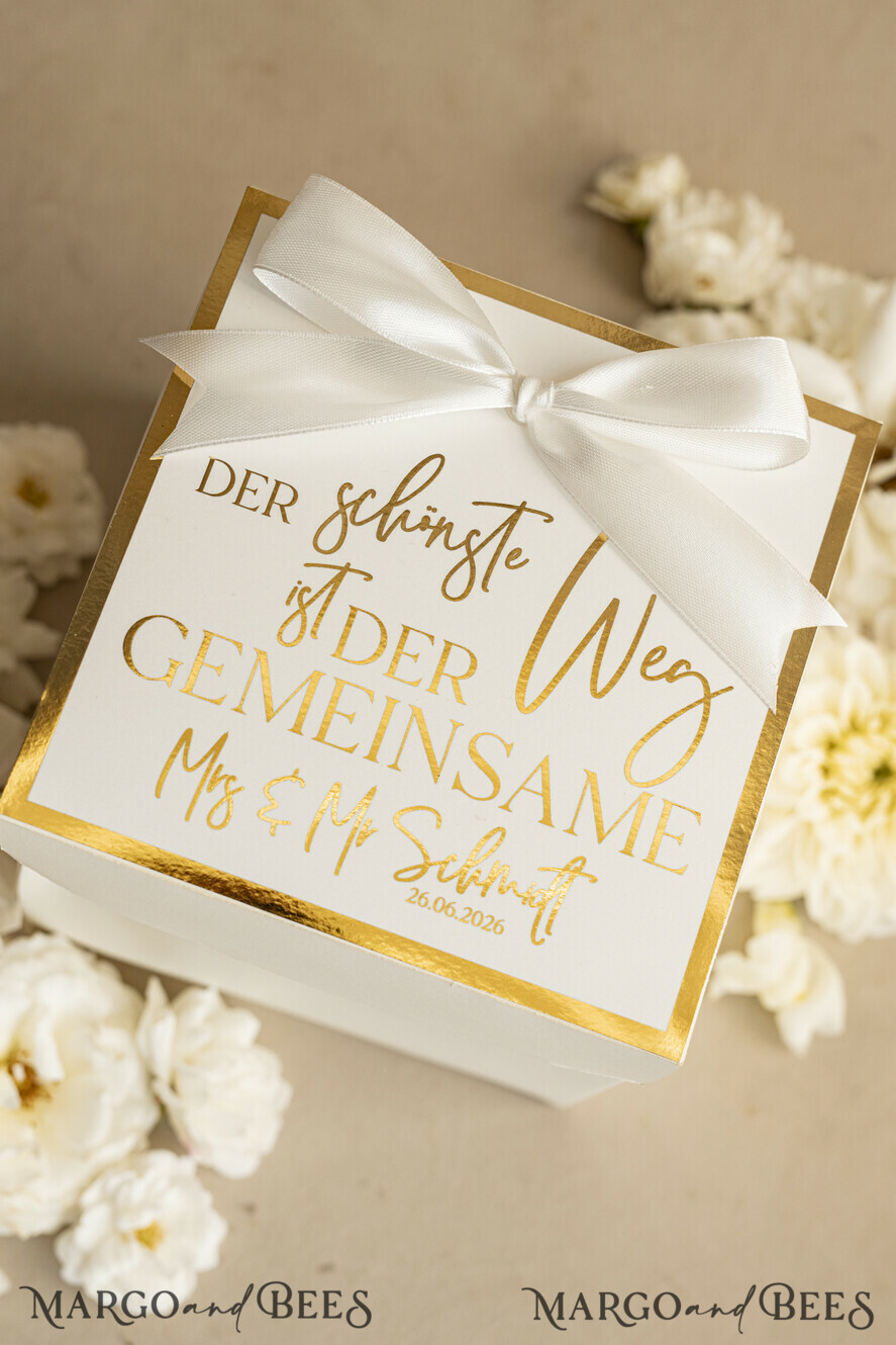 FRISCH VERHEIRATETES PAAR GESCHENKE Geldgeschenk zur Hochzeit Personalisierte Hochzeits-Geschenkbox mit Geldtasche und goldenen Weingläsern