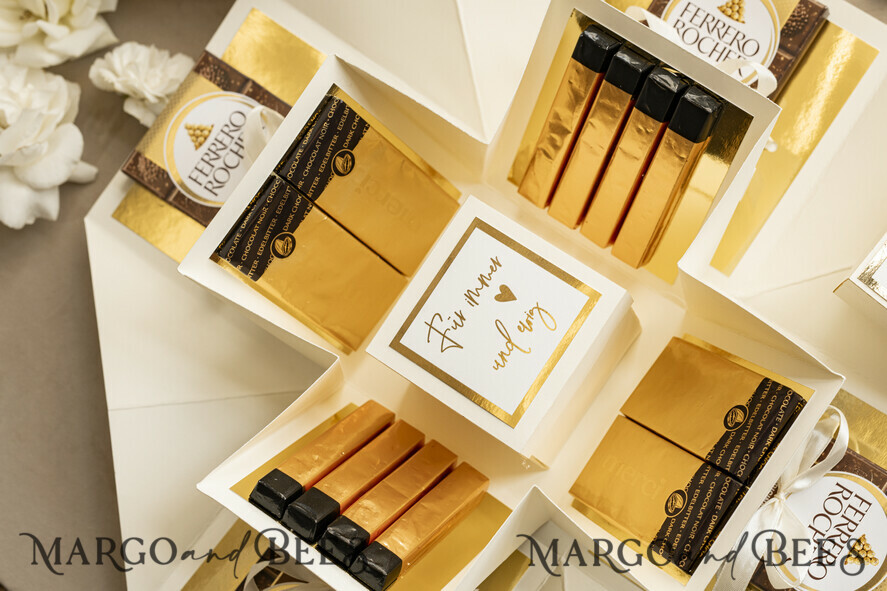 FRISCH VERHEIRATETES PAAR GESCHENKE Geldgeschenk zur Hochzeit Personalisierte Hochzeits-Geschenkbox mit Geldtasche und goldenen Weingläsern