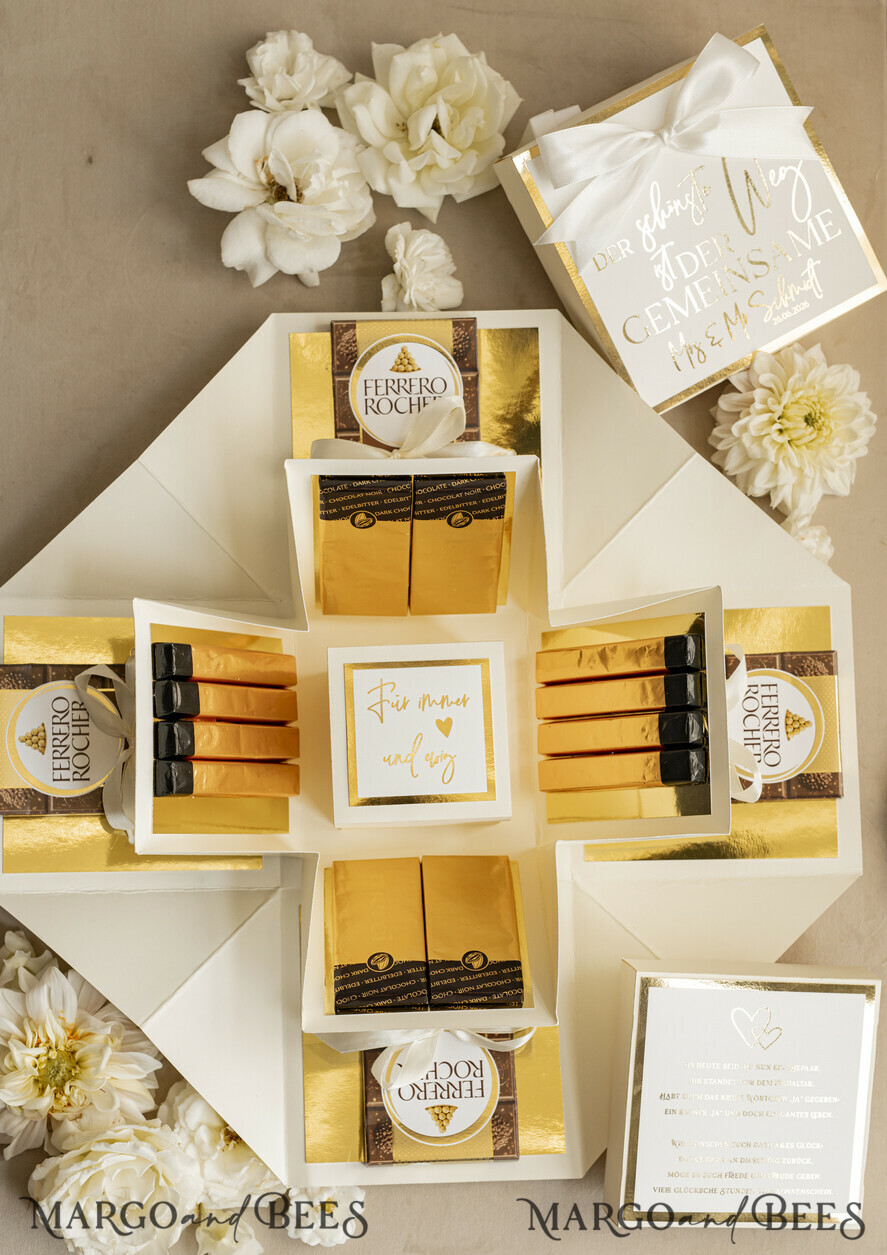 FRISCH VERHEIRATETES PAAR GESCHENKE Geldgeschenk zur Hochzeit Personalisierte Hochzeits-Geschenkbox mit Geldtasche und goldenen Weingläsern