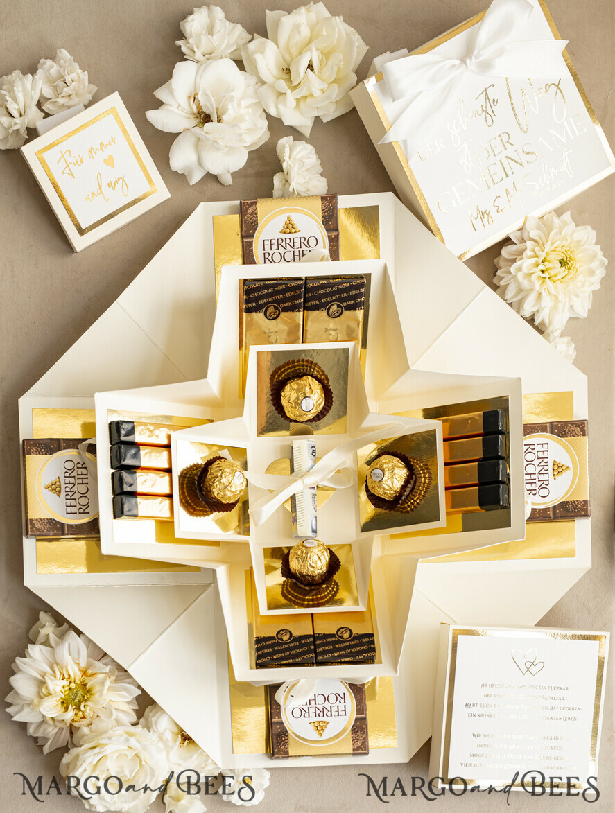 FRISCH VERHEIRATETES PAAR GESCHENKE Geldgeschenk zur Hochzeit Personalisierte Hochzeits-Geschenkbox mit Geldtasche und goldenen Weingläsern