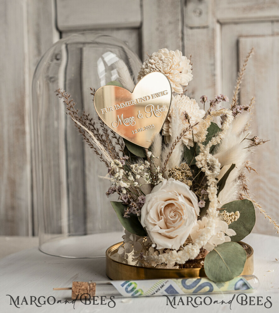 FRISCH VERHEIRATETES PAAR GESCHENKE Geldgeschenk zur Hochzeit Geschenkschachtel für Geld Geldgeschenk zur Hochzeit mit Strauß aus Trockenblumen personalisiert