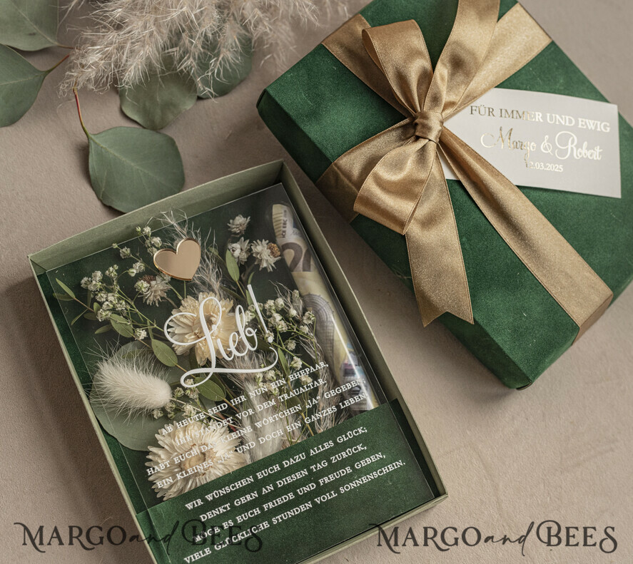 FRISCH VERHEIRATETES PAAR GESCHENKE Geldgeschenk zur Hochzeit Geschenkschachtel für Geld Geldgeschenk zur Hochzeit mit Strauß aus Trockenblumen personalisiert