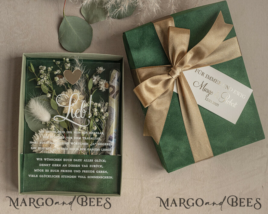FRISCH VERHEIRATETES PAAR GESCHENKE Geldgeschenk zur Hochzeit Geschenkschachtel für Geld Geldgeschenk zur Hochzeit mit Strauß aus Trockenblumen personalisiert
