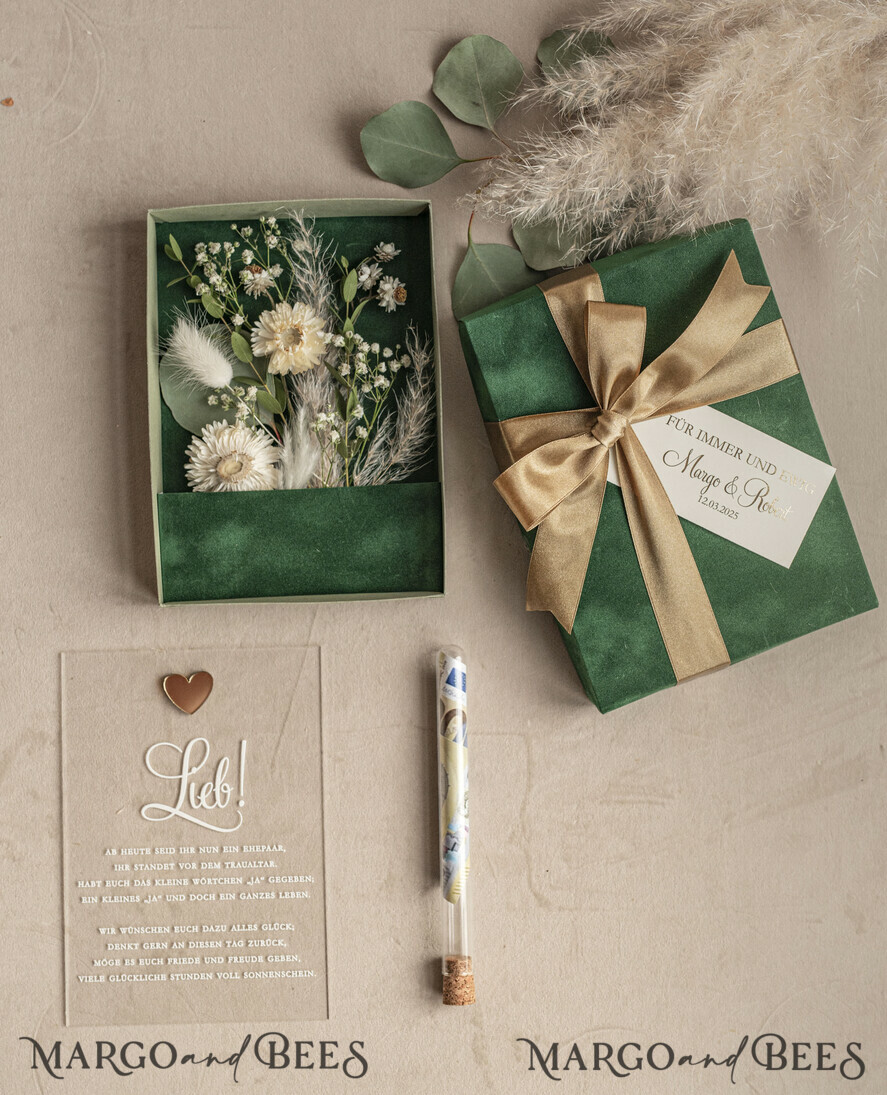 FRISCH VERHEIRATETES PAAR GESCHENKE Geldgeschenk zur Hochzeit Geschenkschachtel für Geld Geldgeschenk zur Hochzeit mit Strauß aus Trockenblumen personalisiert